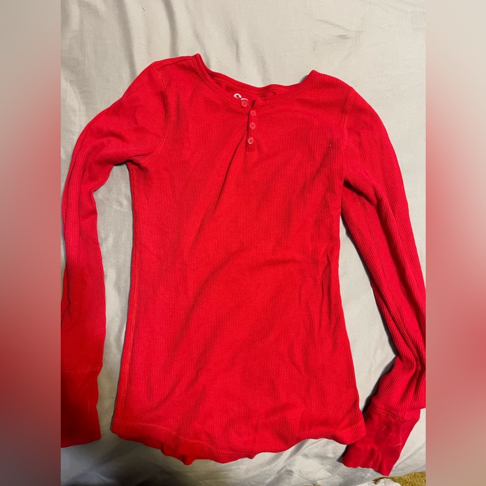 Crimson Waffle Knit Long Sleeve Button Up Tee